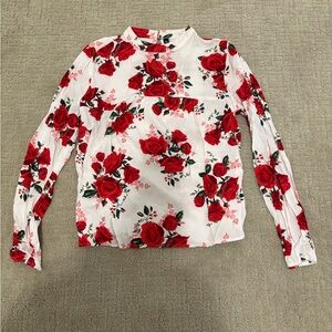 H&M White & Red Floral Top - US 6